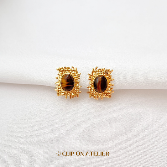 Statement Tiger’s Eye Modern Clip On Earrings