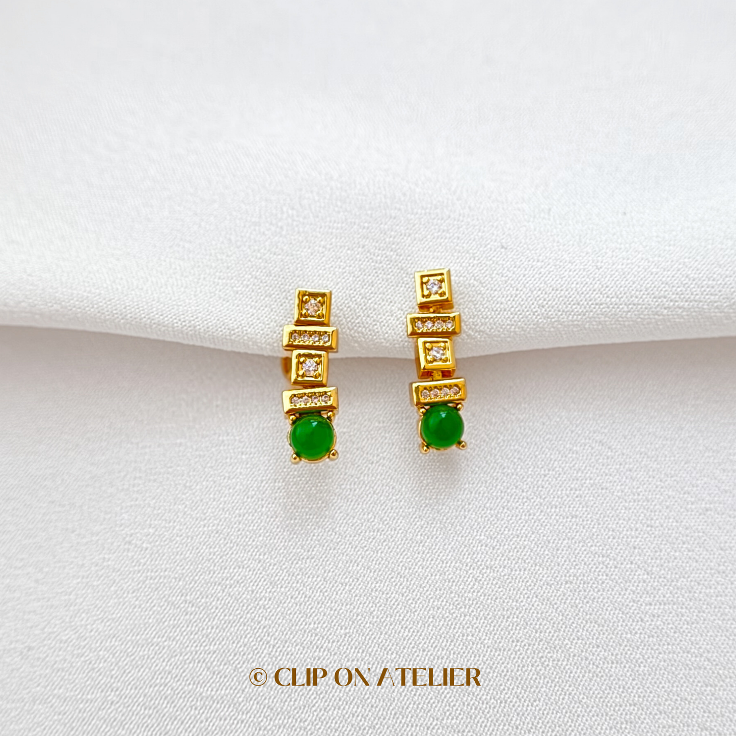 Art Deco Green CZ Diamond Clip on Earrings