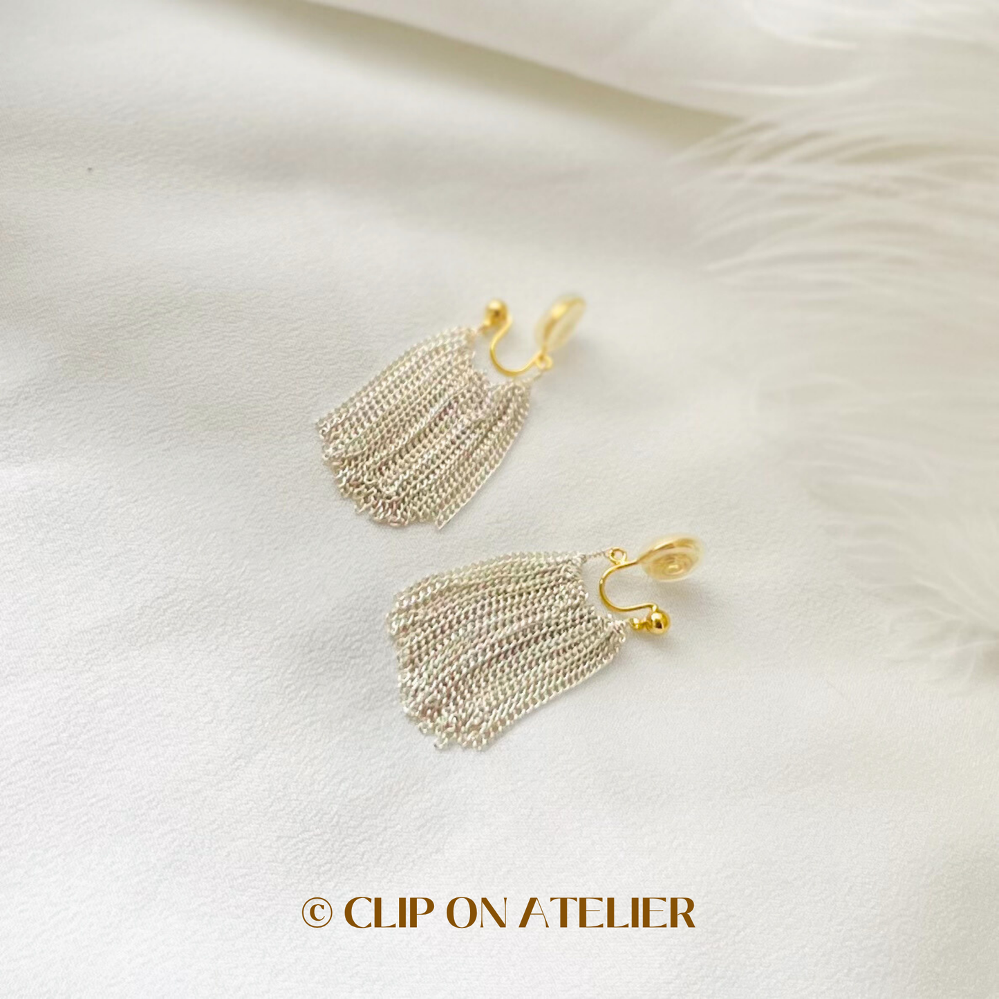 Modern Silver Tassel Drop Clip On Earrings