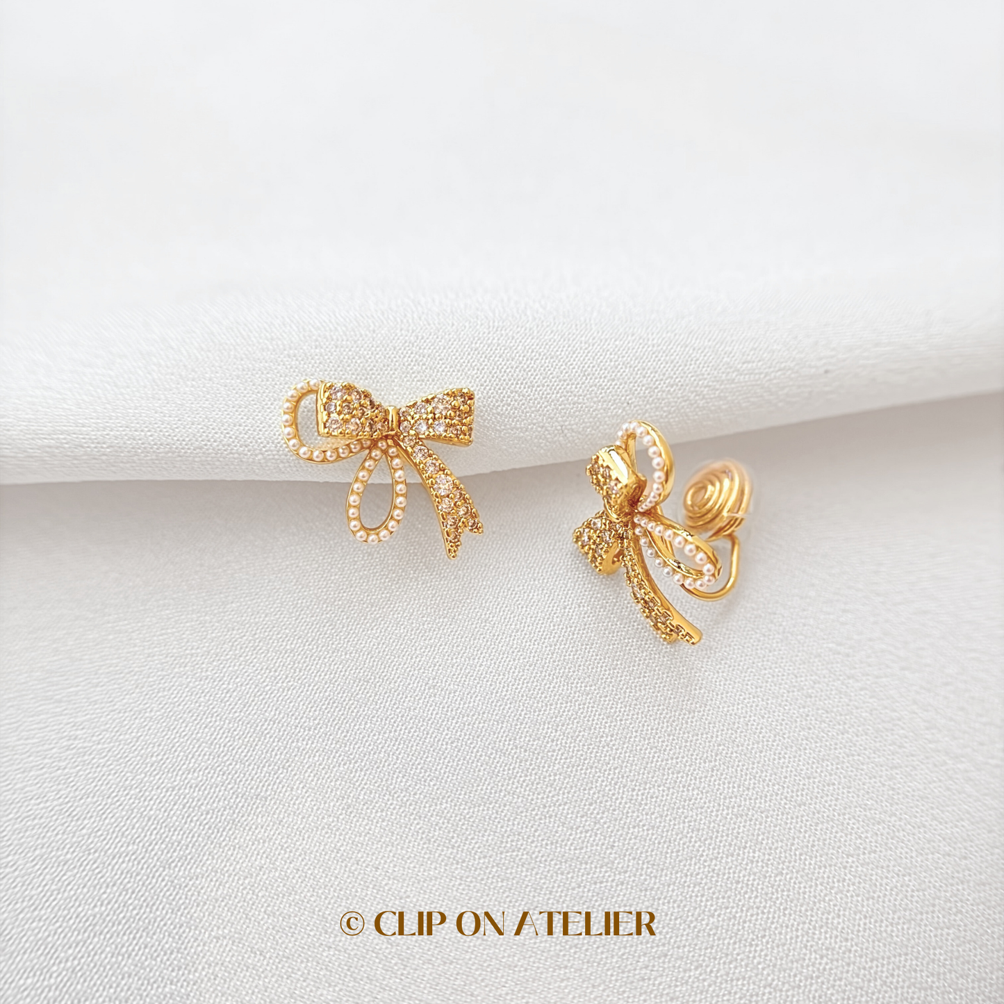 Dainty Sparkling Bow Tie Clip On Earrings