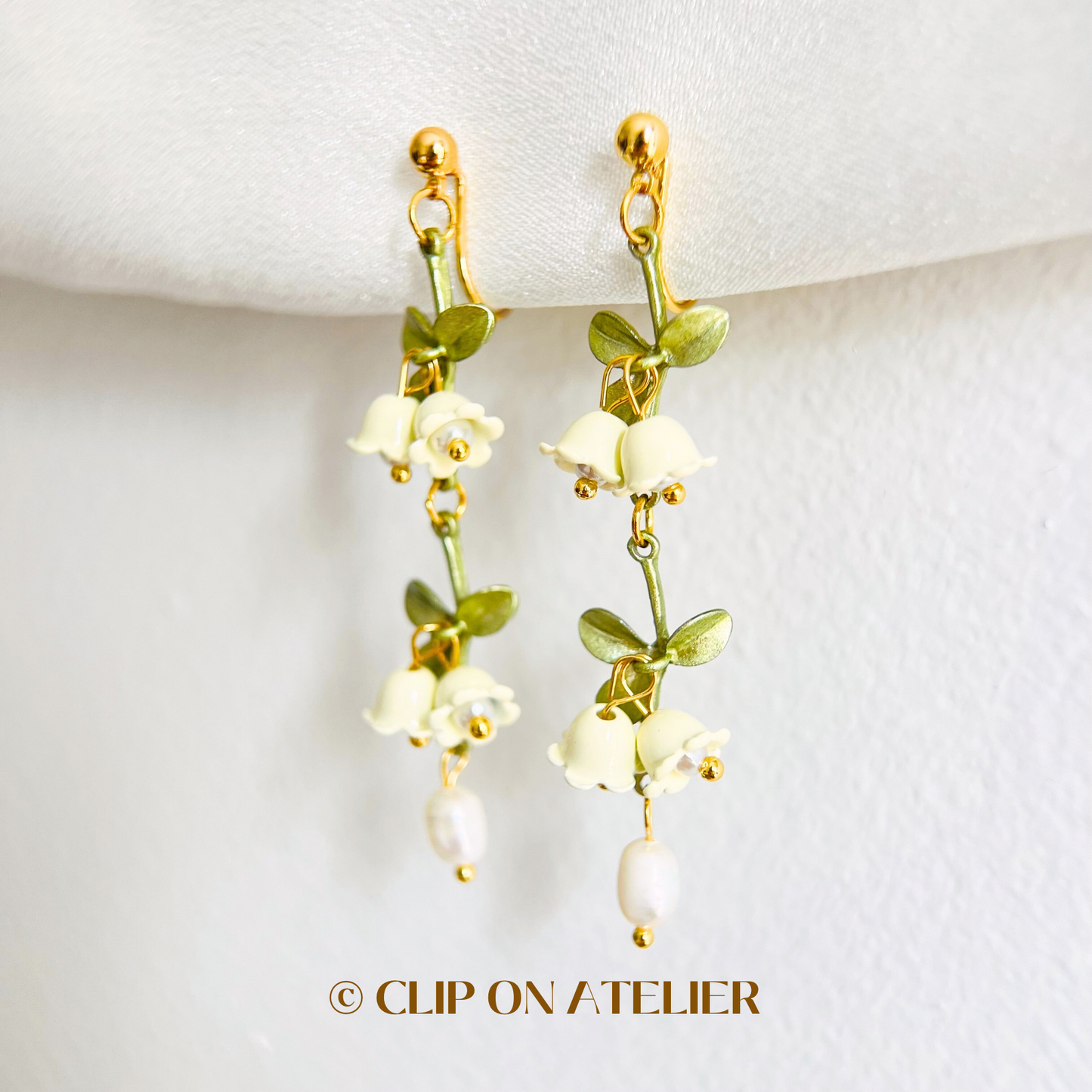 Liky of the Valley Pearl Drop Clip On Earrings