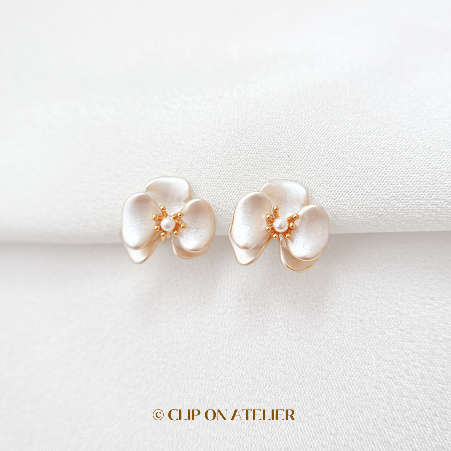 Elegant White Camellia Clip On Earrings