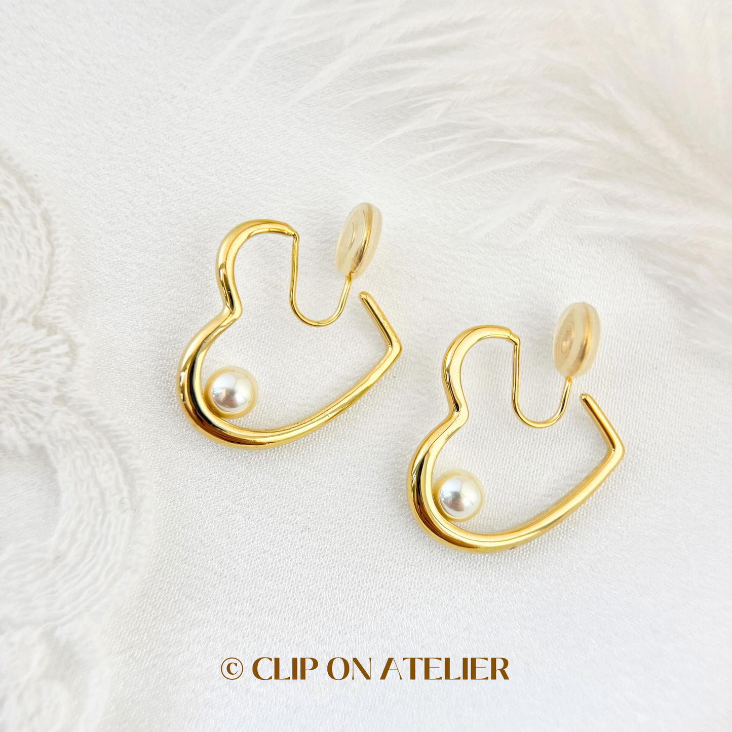 Modern Heart Hoop Crystal Pearl Clip On Earrings