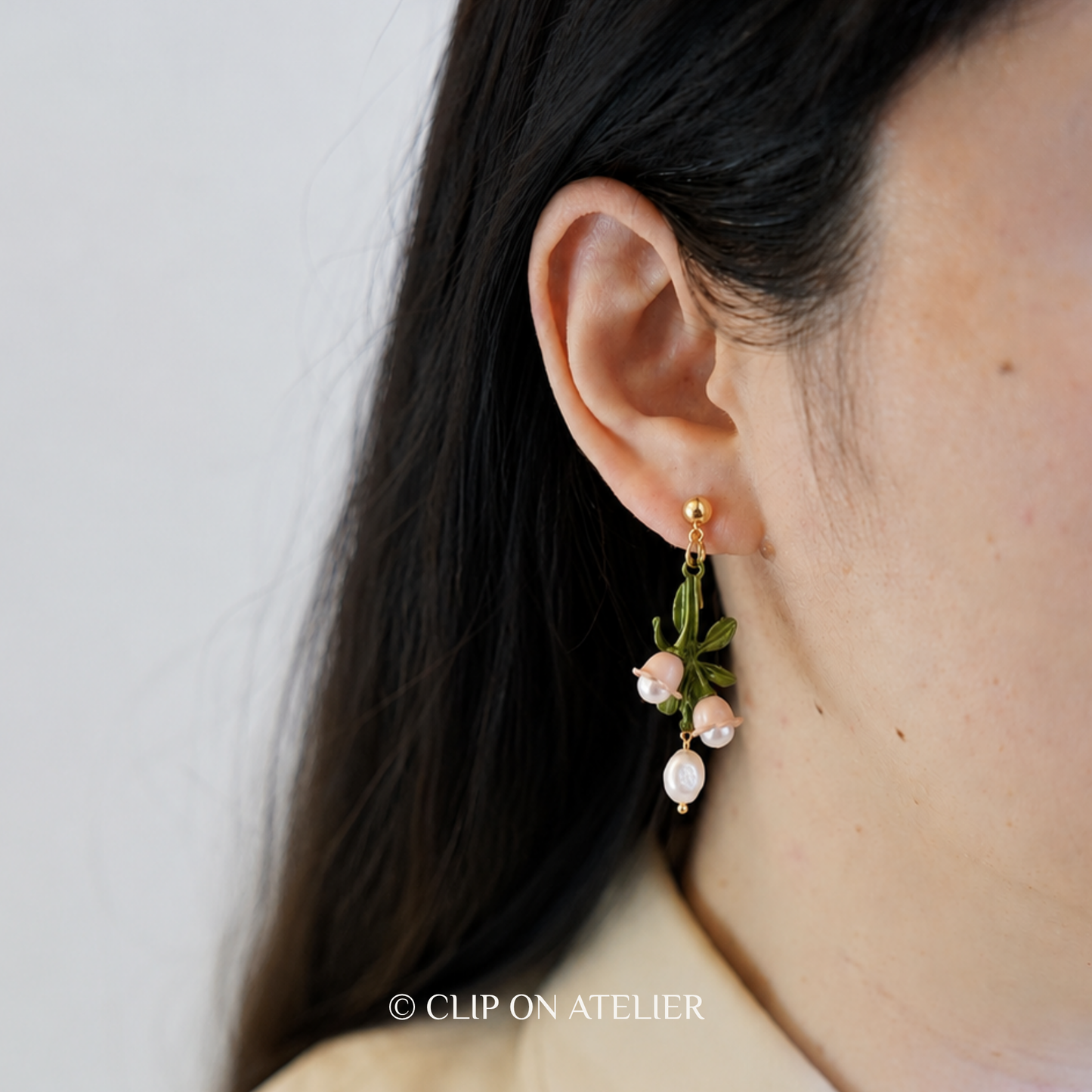 Lily of Valley Pearl Clip On Earrings