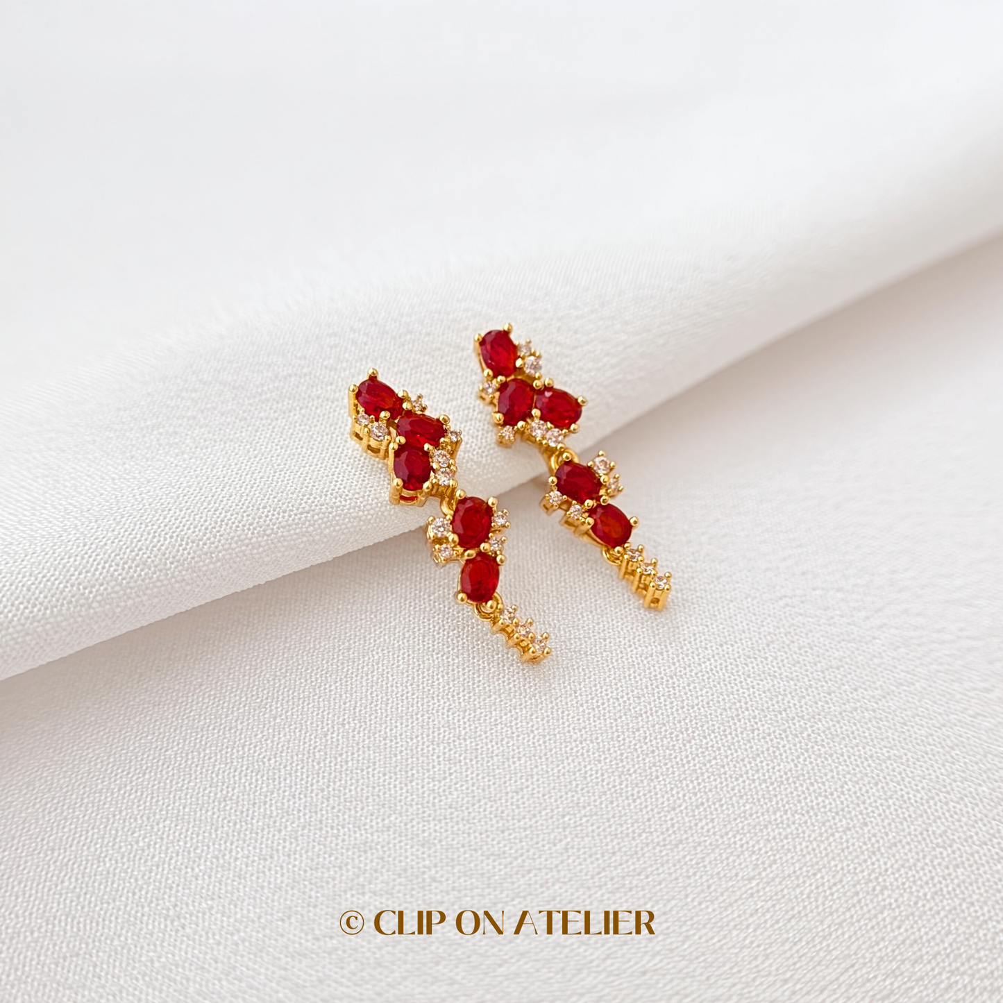 Luxe Ruby CZ Diamond Clip On Earrings