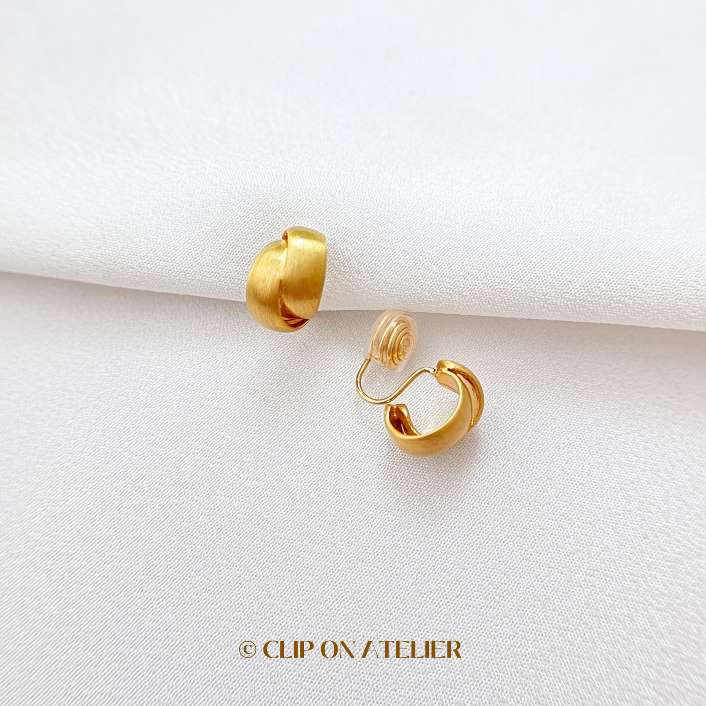 Twisted Matte Gold C-Shaped Hoop Clip On Earrings