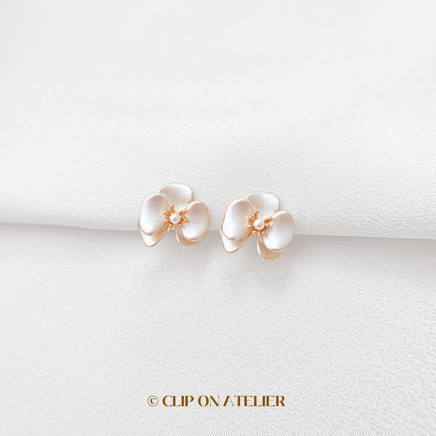 Elegant White Camellia Clip On Earrings