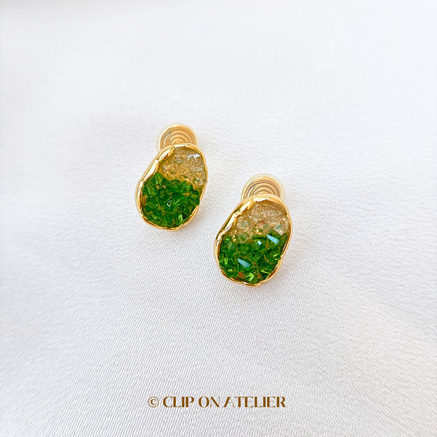 Artistic Green Gradient CZ Diamond Clip on Earrings