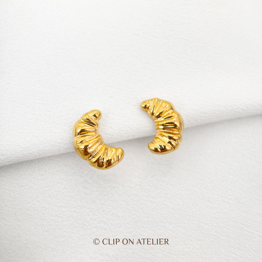 Gold Croissant Clip-On Earrings