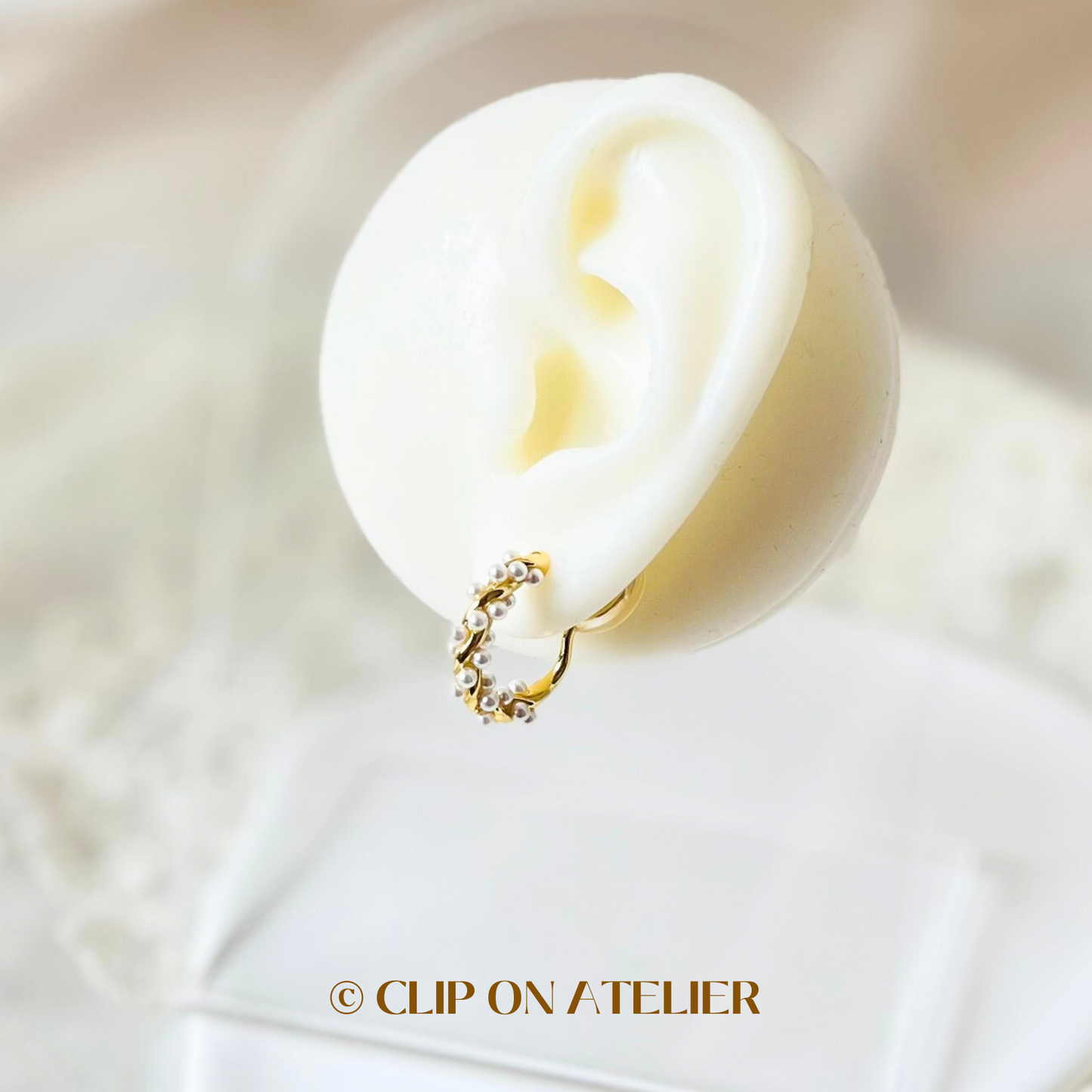 French Chic Style Twisted Pearl Hoop Clip On Earrings