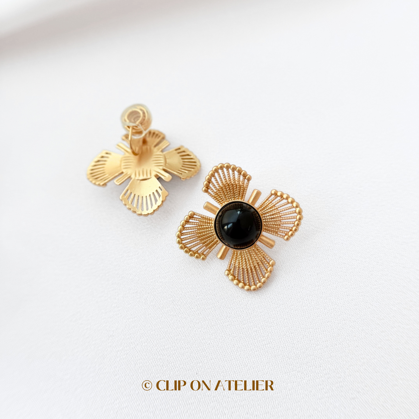 Statement Gold Flower Clip on Earrings