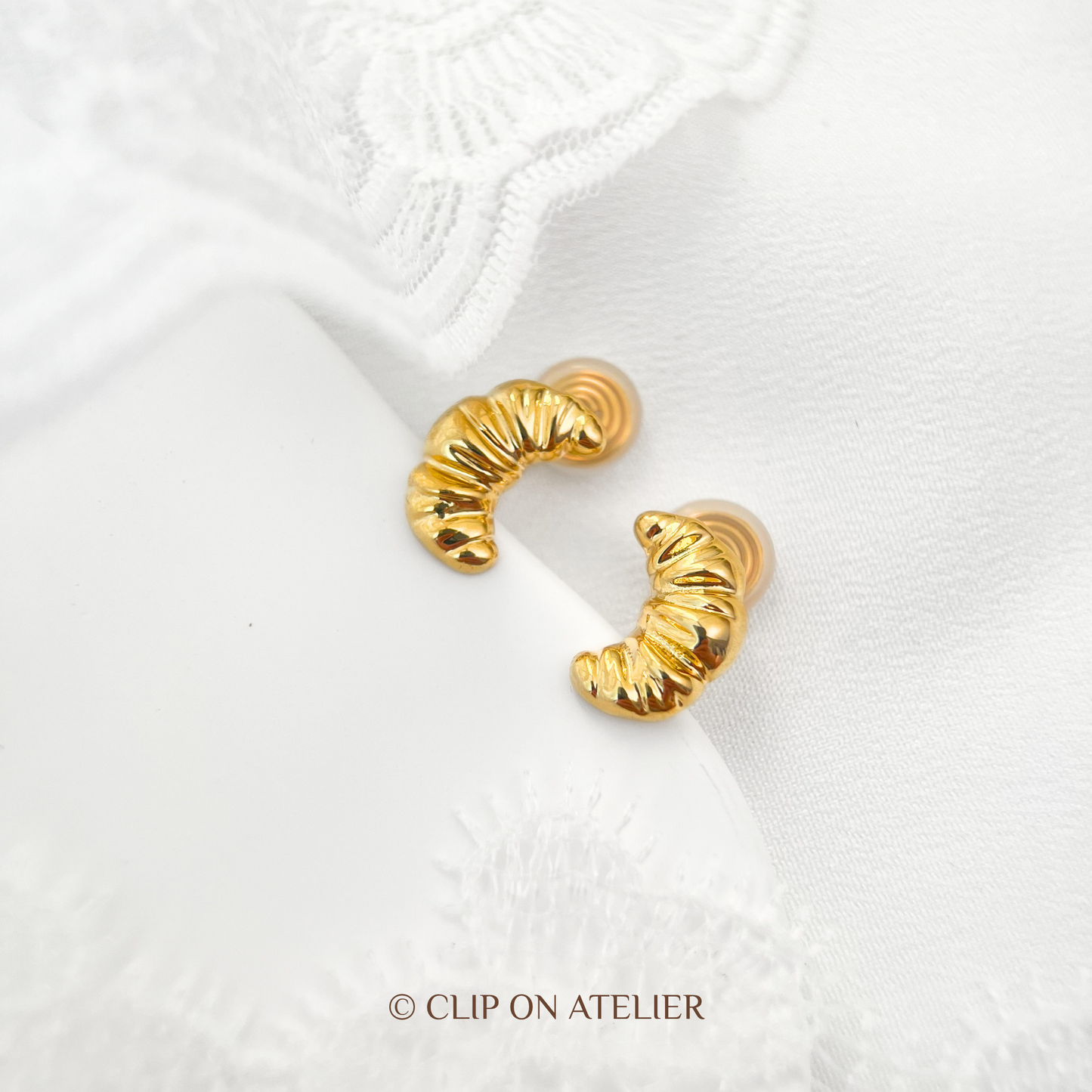 Gold Croissant Clip-On Earrings