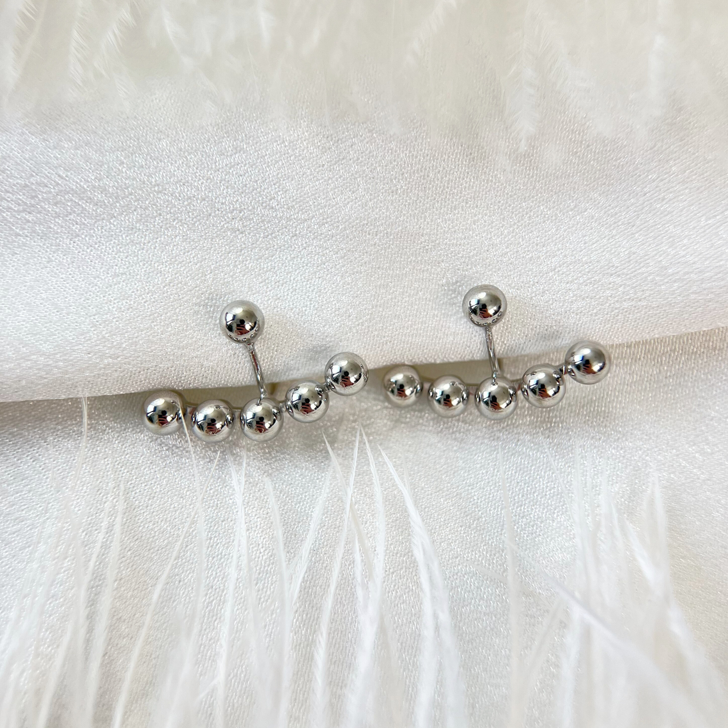 Small Balls Arc Shape Clip On Earrings, Gold & Silver