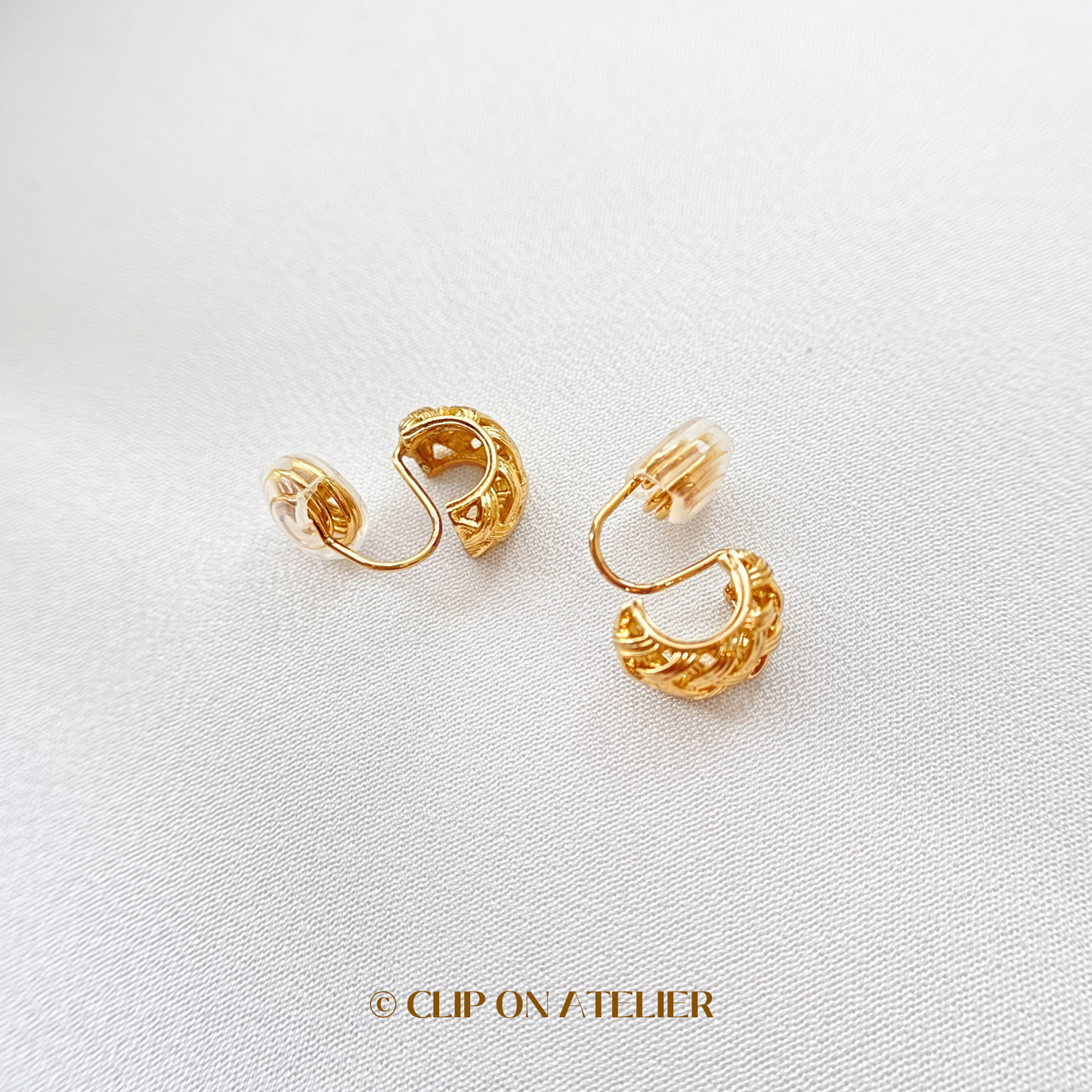Woven Gold C-Shaped Hoop Clip On Earrings