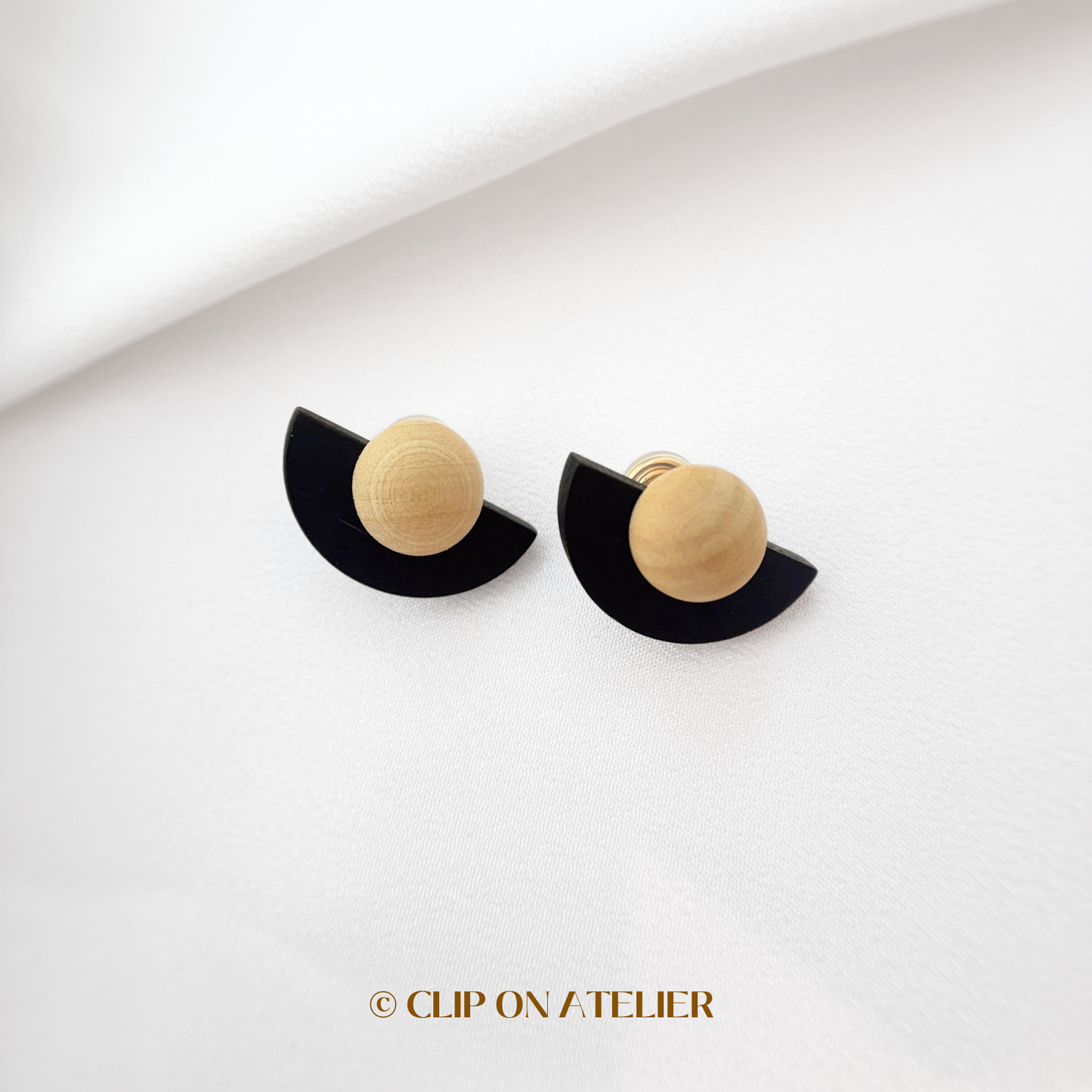Japanese Style Wood Geometric Clip on Earrings