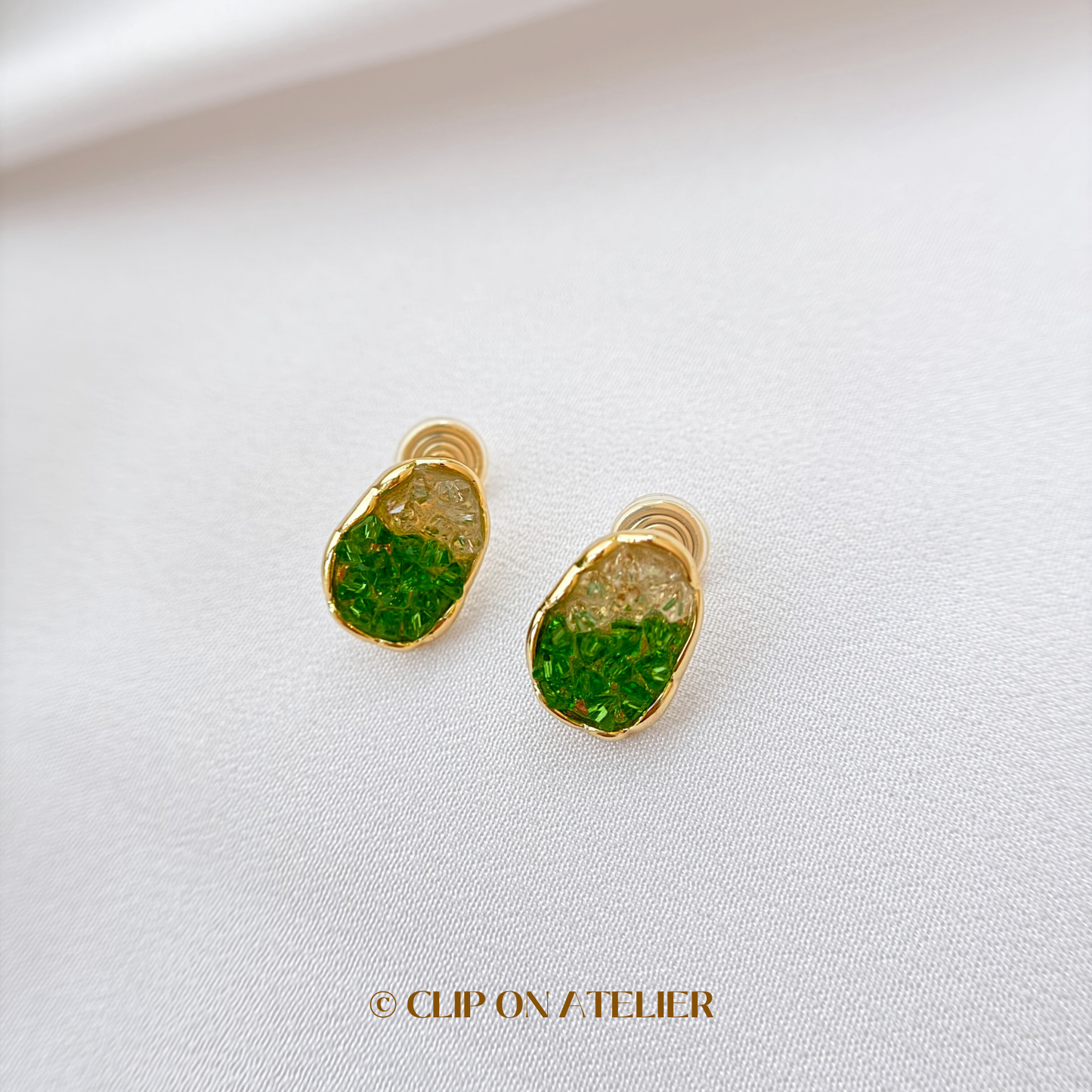 Artistic Green Gradient CZ Diamond Clip on Earrings
