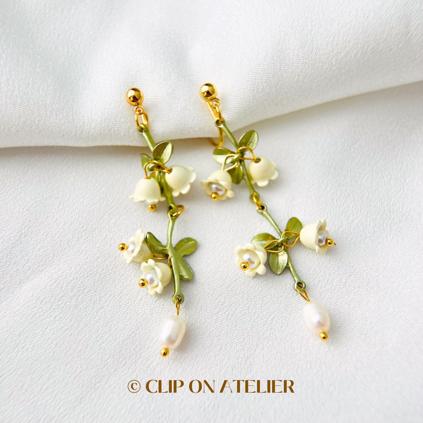 Liky of the Valley Pearl Drop Clip On Earrings