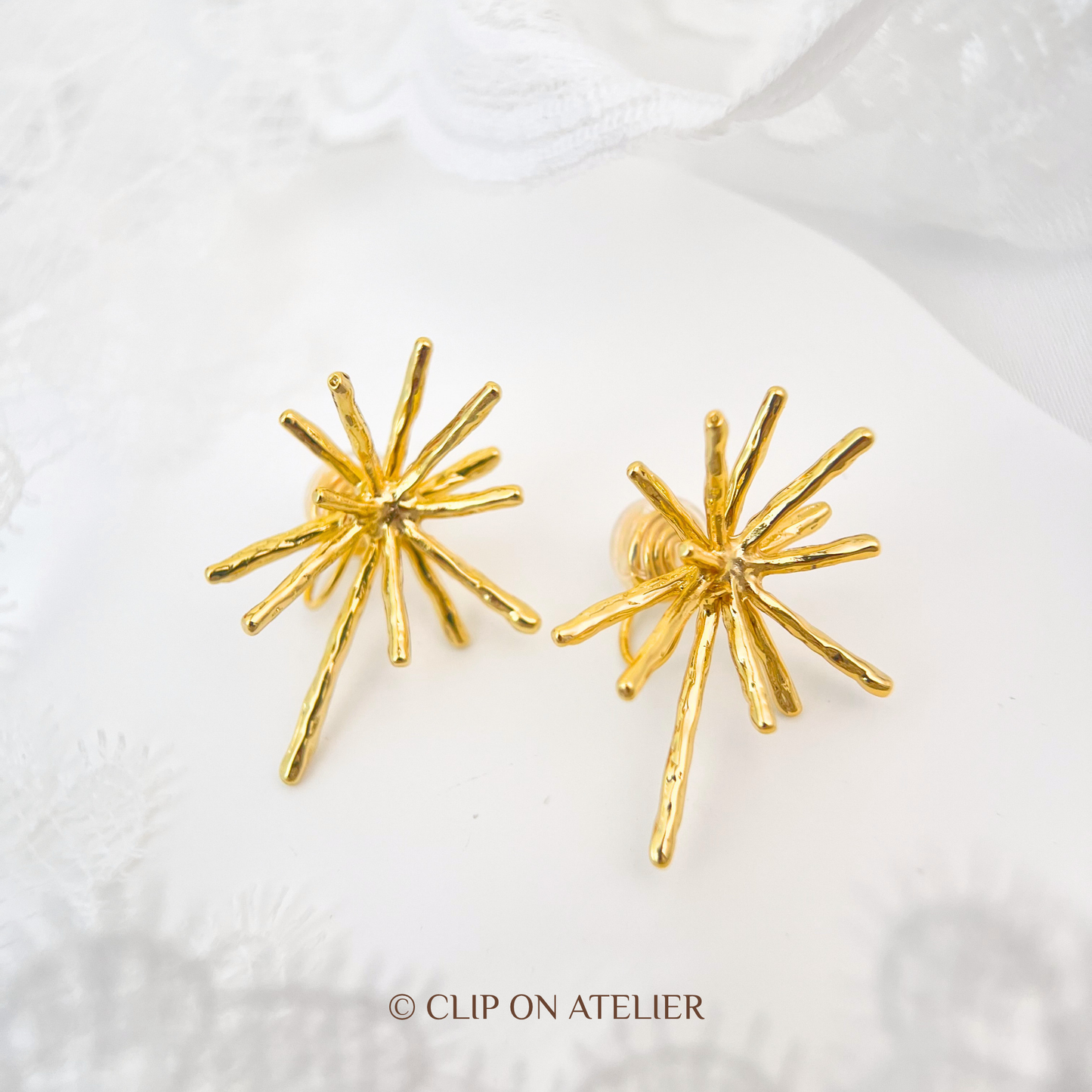 Gold Fireworks Clip On Earrings