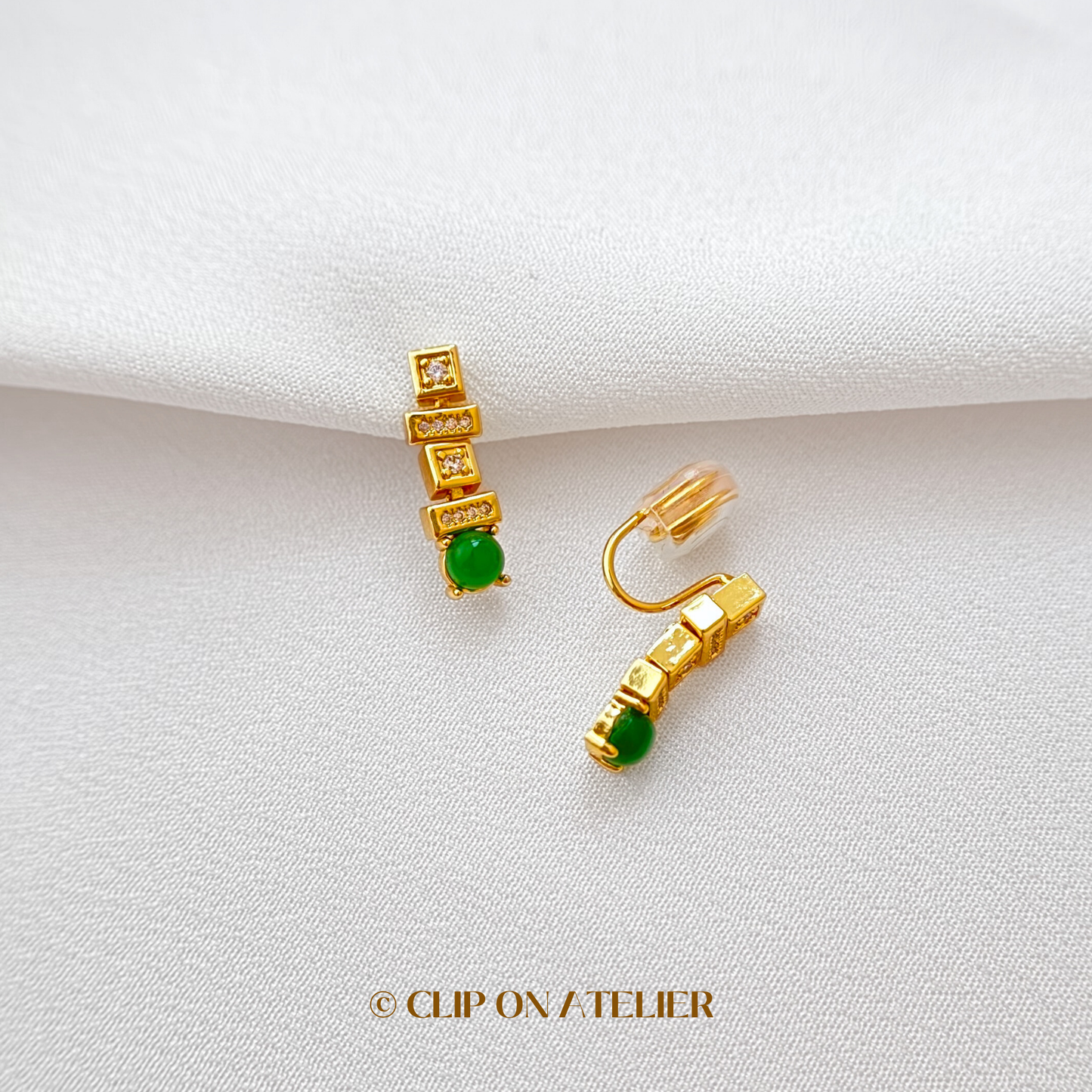 Art Deco Green CZ Diamond Clip on Earrings