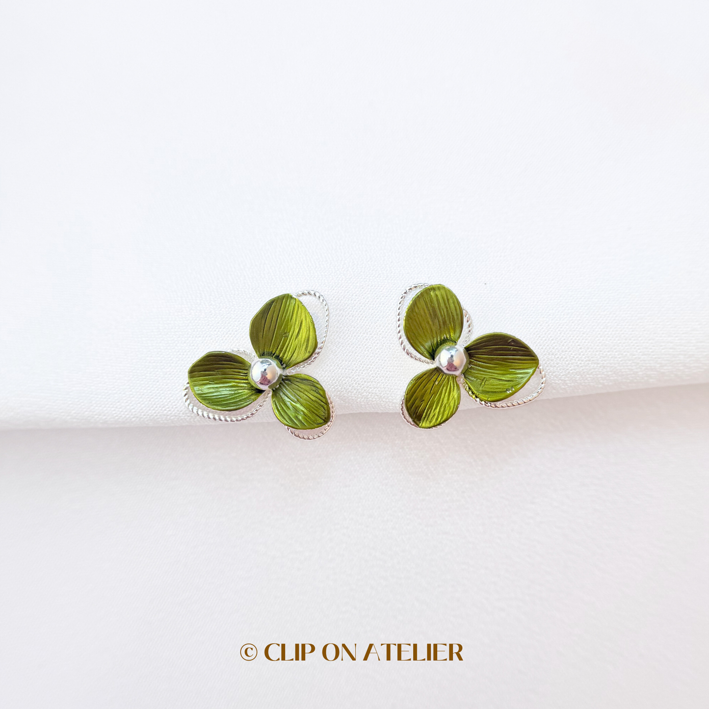 Fairy Green Flower Clip On Earrings