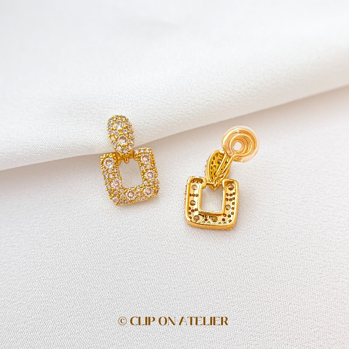 Luxe Art Deco CZ Diamond Clip On Earrings