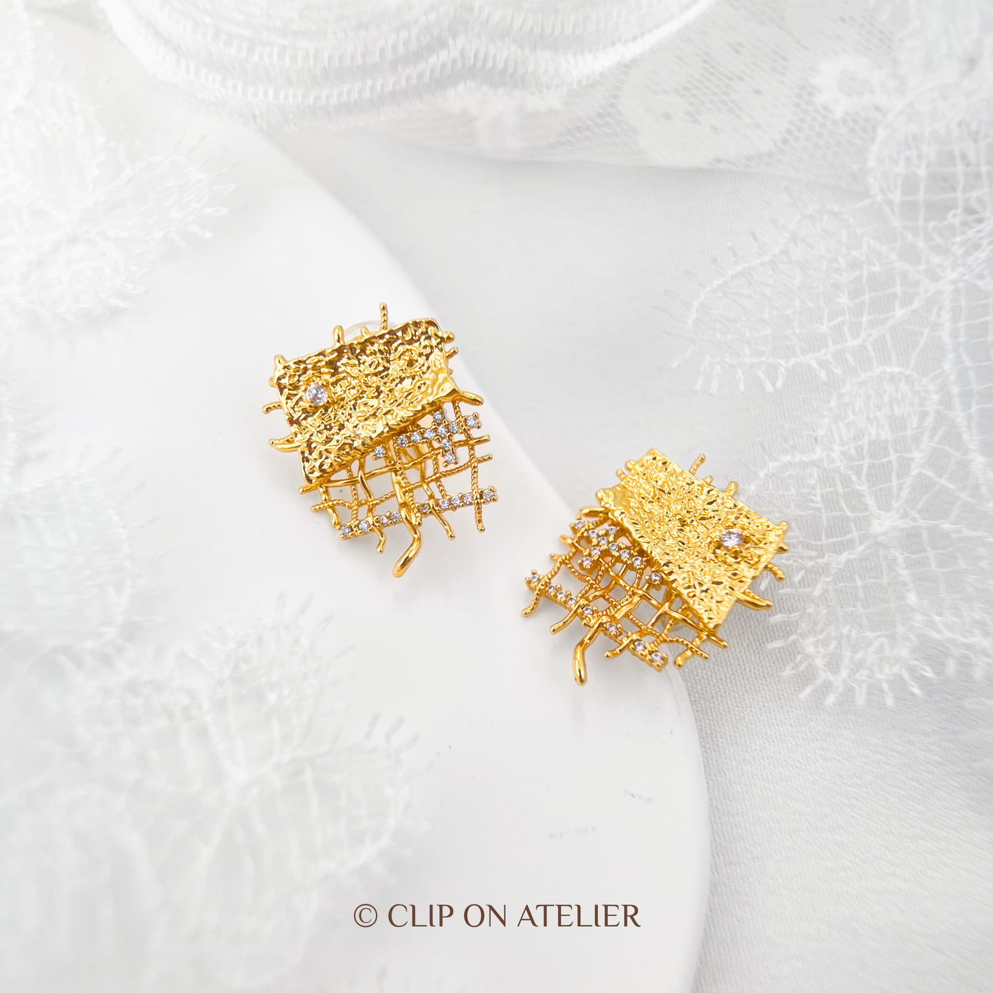 Artisan Gold Weave Clip-On Earrings