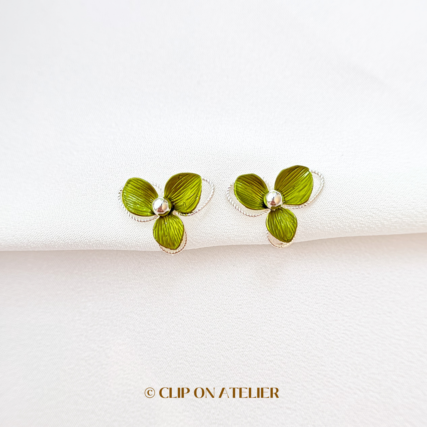 Fairy Green Flower Clip On Earrings