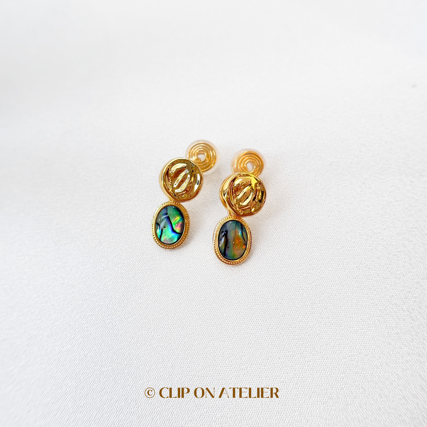 Minimalist Abalone Shell Gold Drop Clip On Earrings