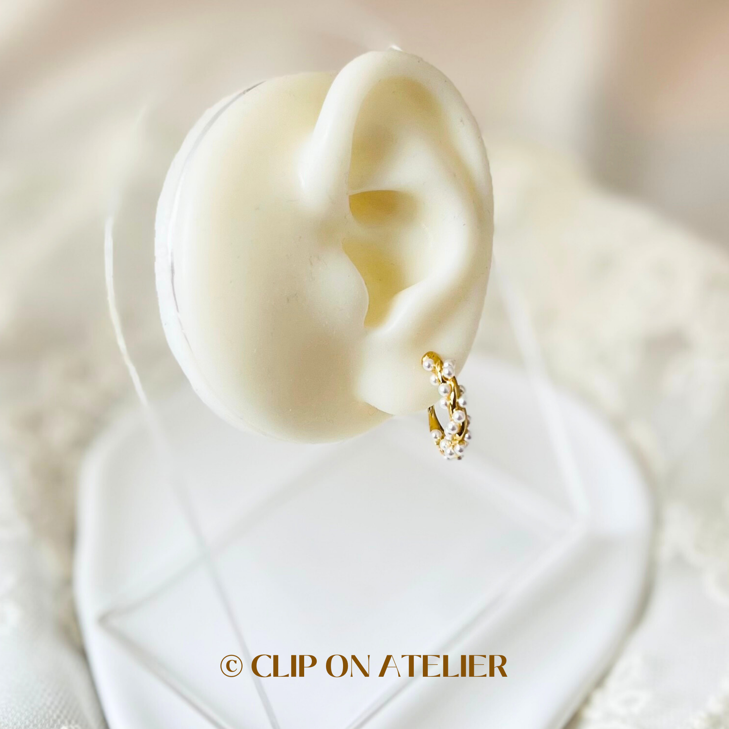 French Chic Style Twisted Pearl Hoop Clip On Earrings