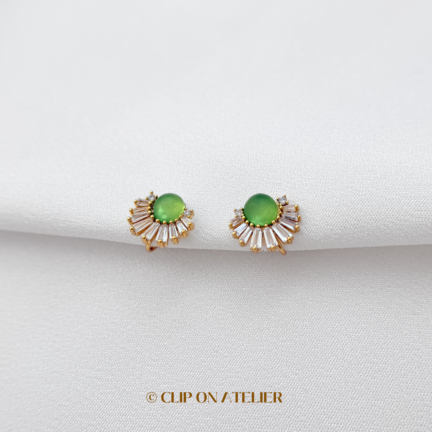 Art Deco Green Cat’s Eye Clip On Earrings