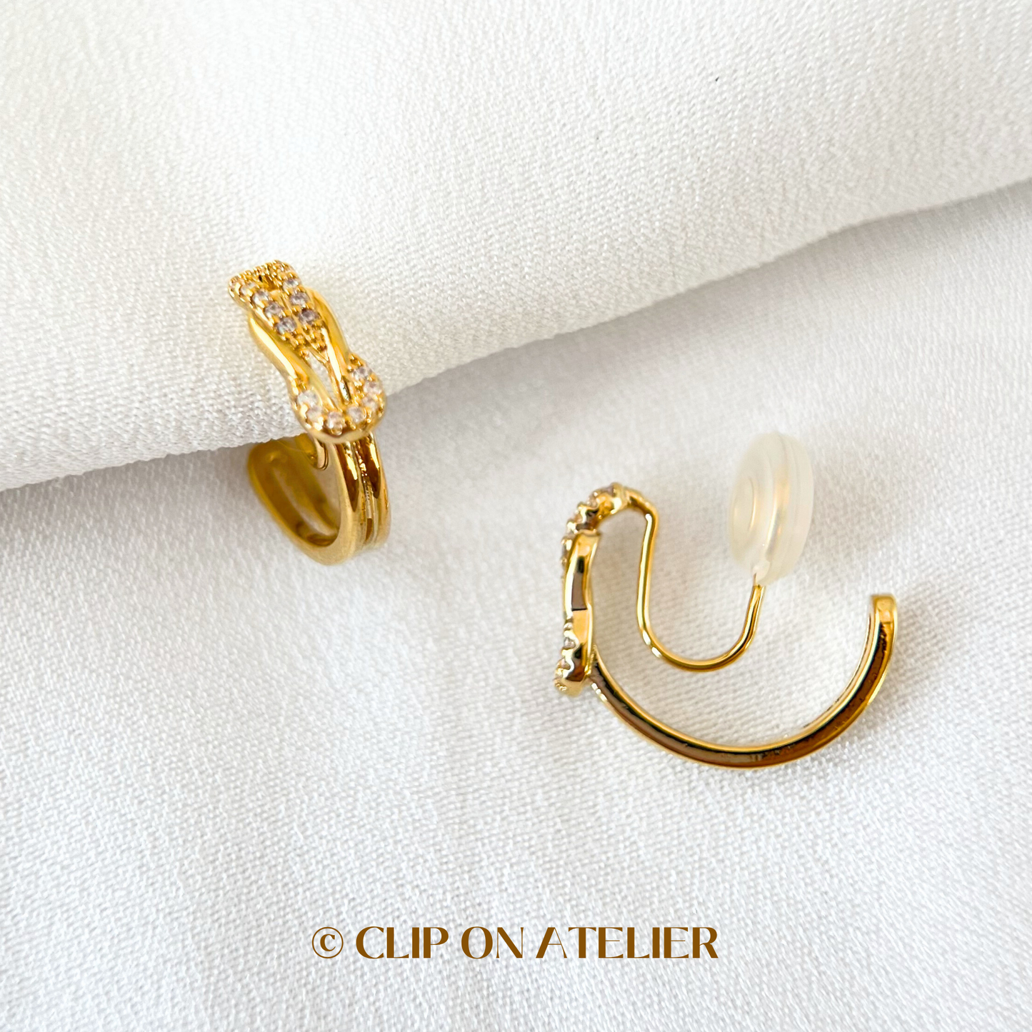 French Chic Belt Detail CZ Diamond Hoop Clip On Earrings by