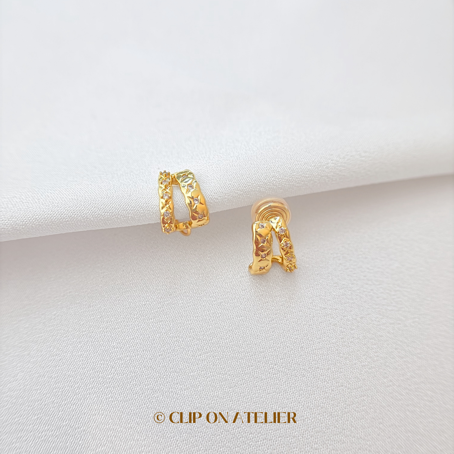 Celestial Double Gold C-Shaped Hoop Clip On Earrings