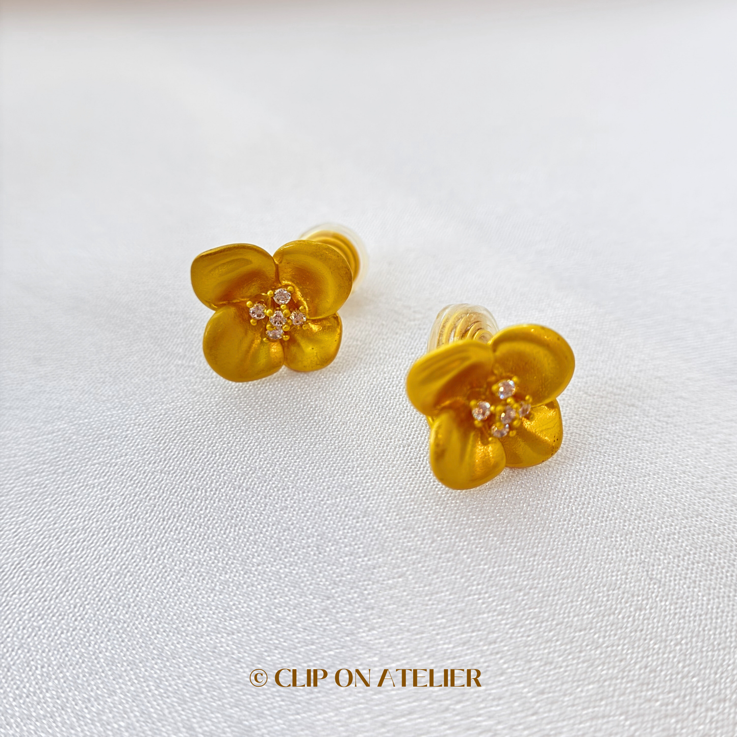 French Chic Matte Gold Flower Clip on Earrings