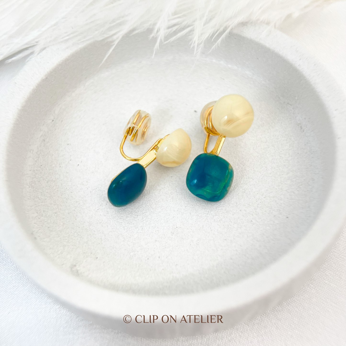 Artsy Watercolor Blue Resin Drop Clip On