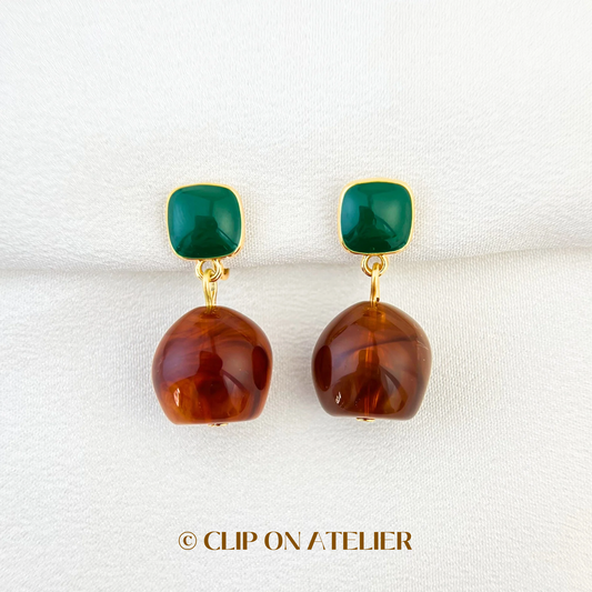 Artistic Watercolor Resin Drop Clip On Earrings