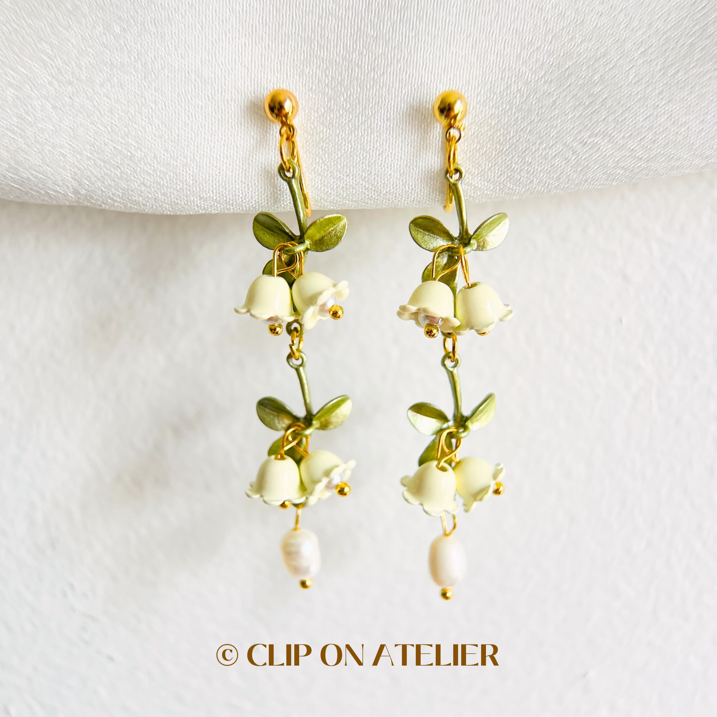 Liky of the Valley Pearl Drop Clip On Earrings