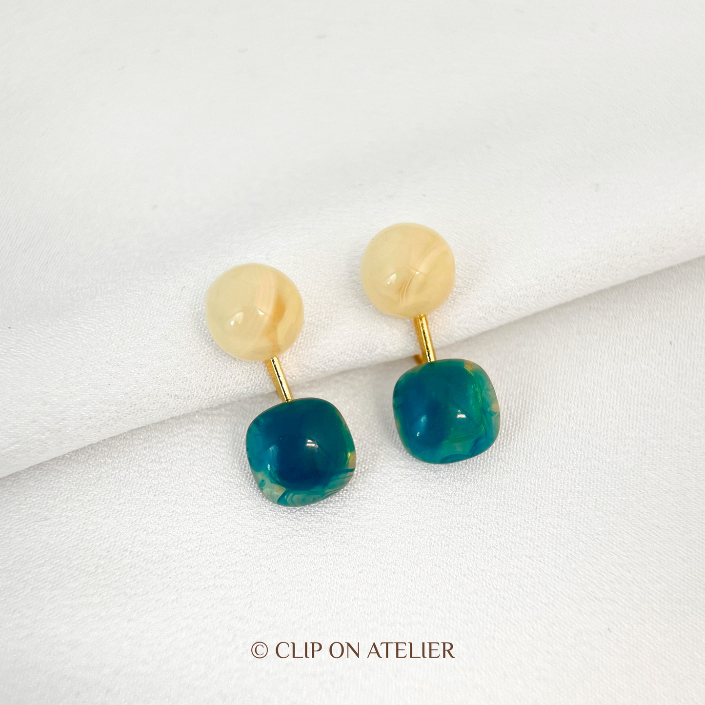 Artsy Watercolor Blue Resin Drop Clip On