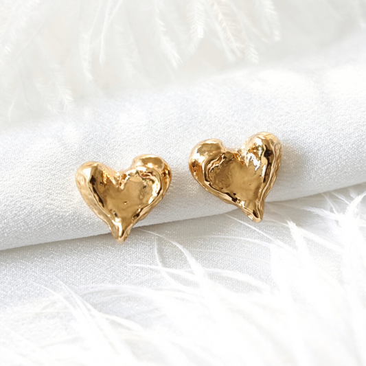 Organic Love Heart Clip On Earrings, Gold & Silver