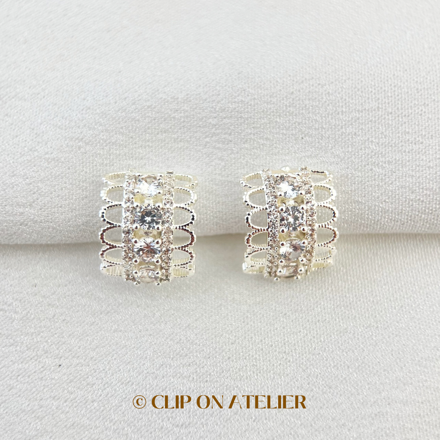 Gold / Silver Lace CZ Diamond Half Hoop Clip On Earrings