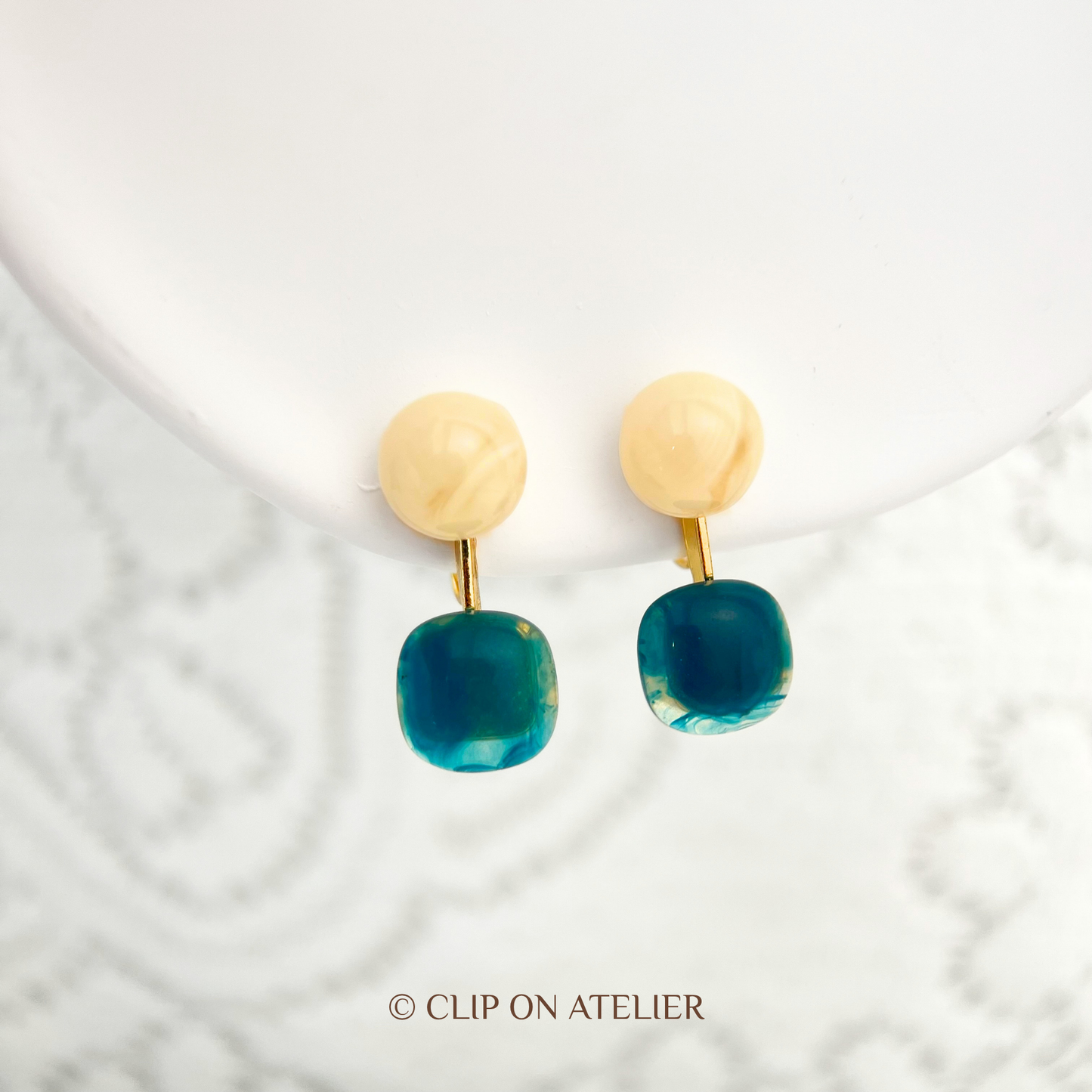 Artsy Watercolor Blue Resin Drop Clip On