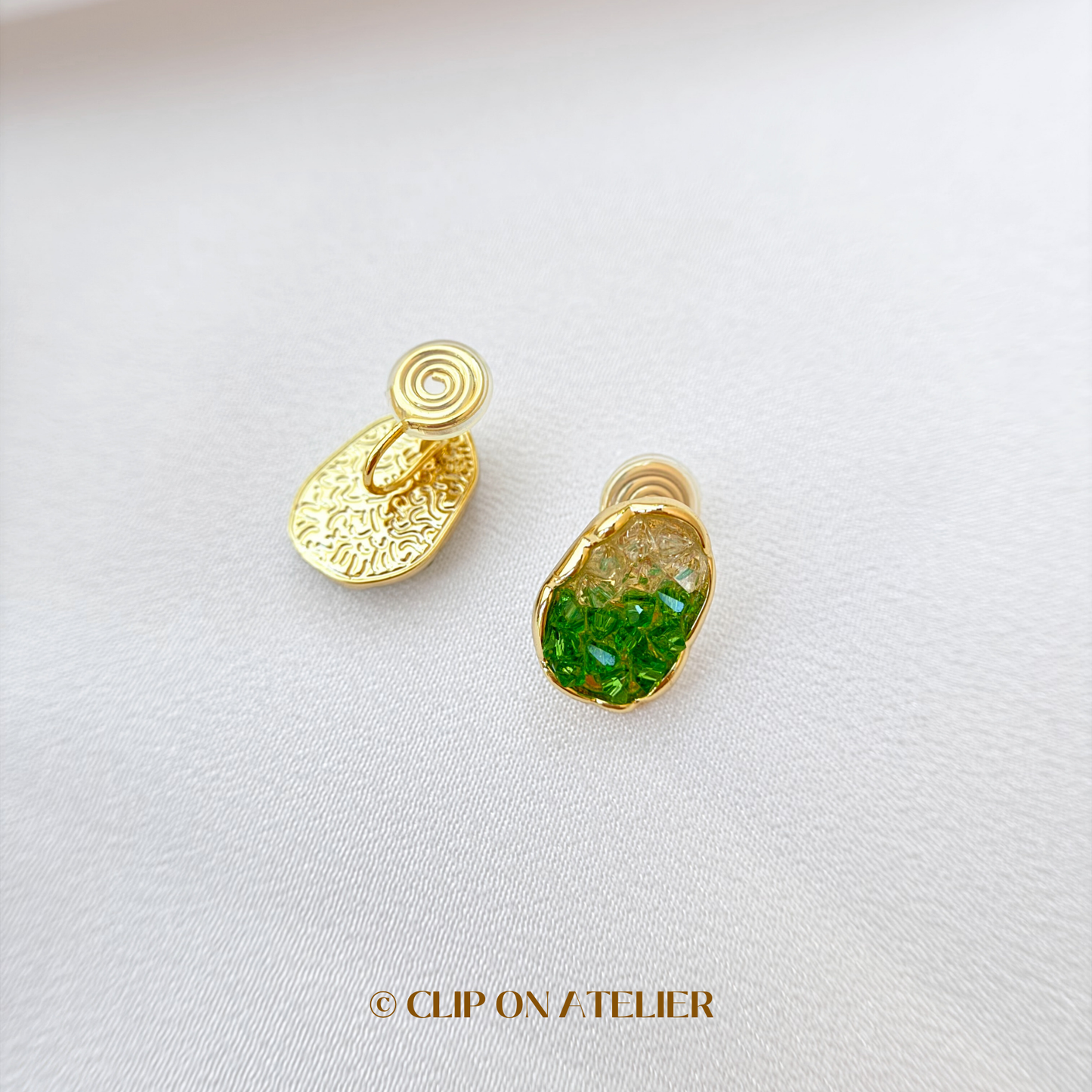 Artistic Green Gradient CZ Diamond Clip on Earrings