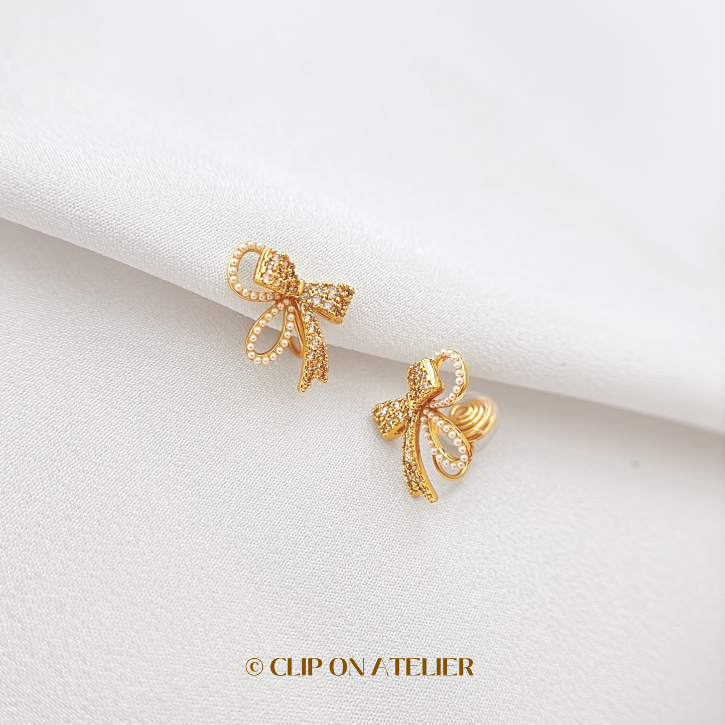 Dainty Sparkling Bow Tie Clip On Earrings