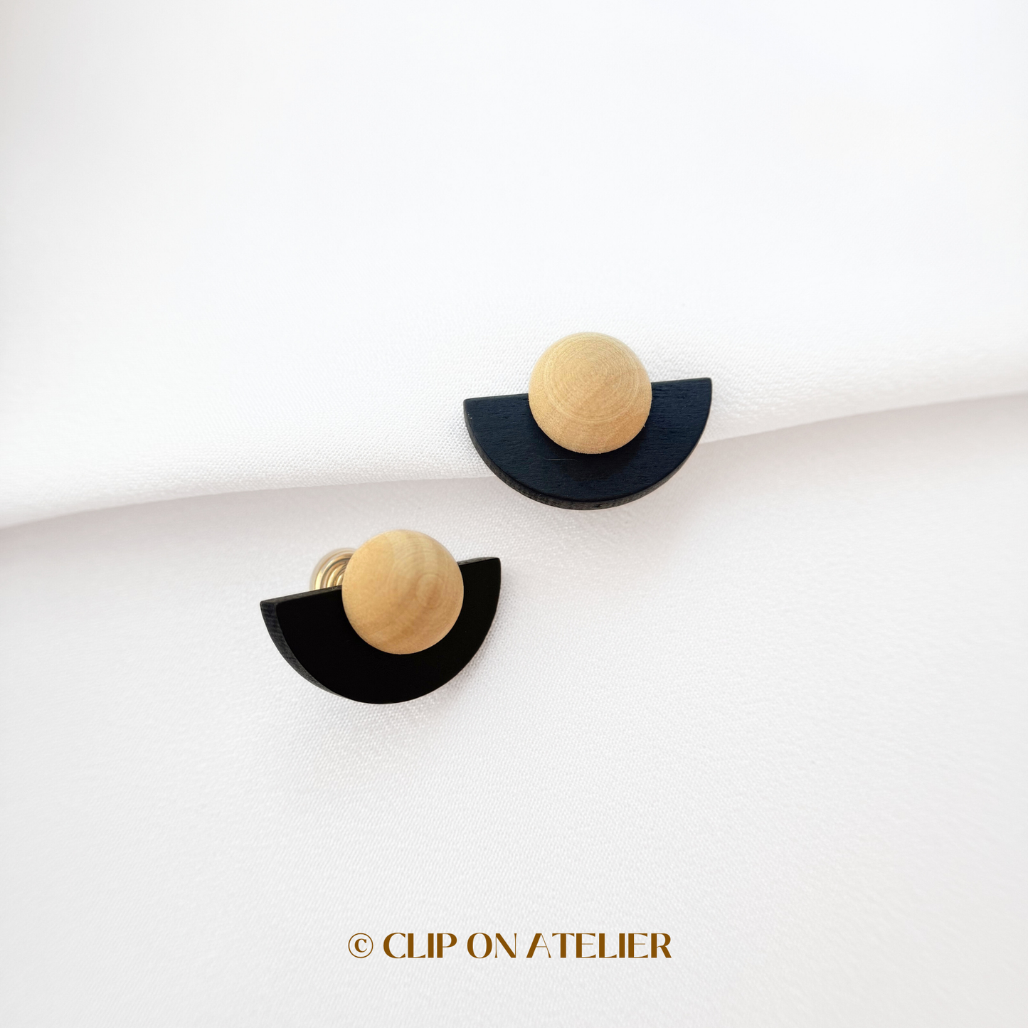 Japanese Style Wood Geometric Clip on Earrings