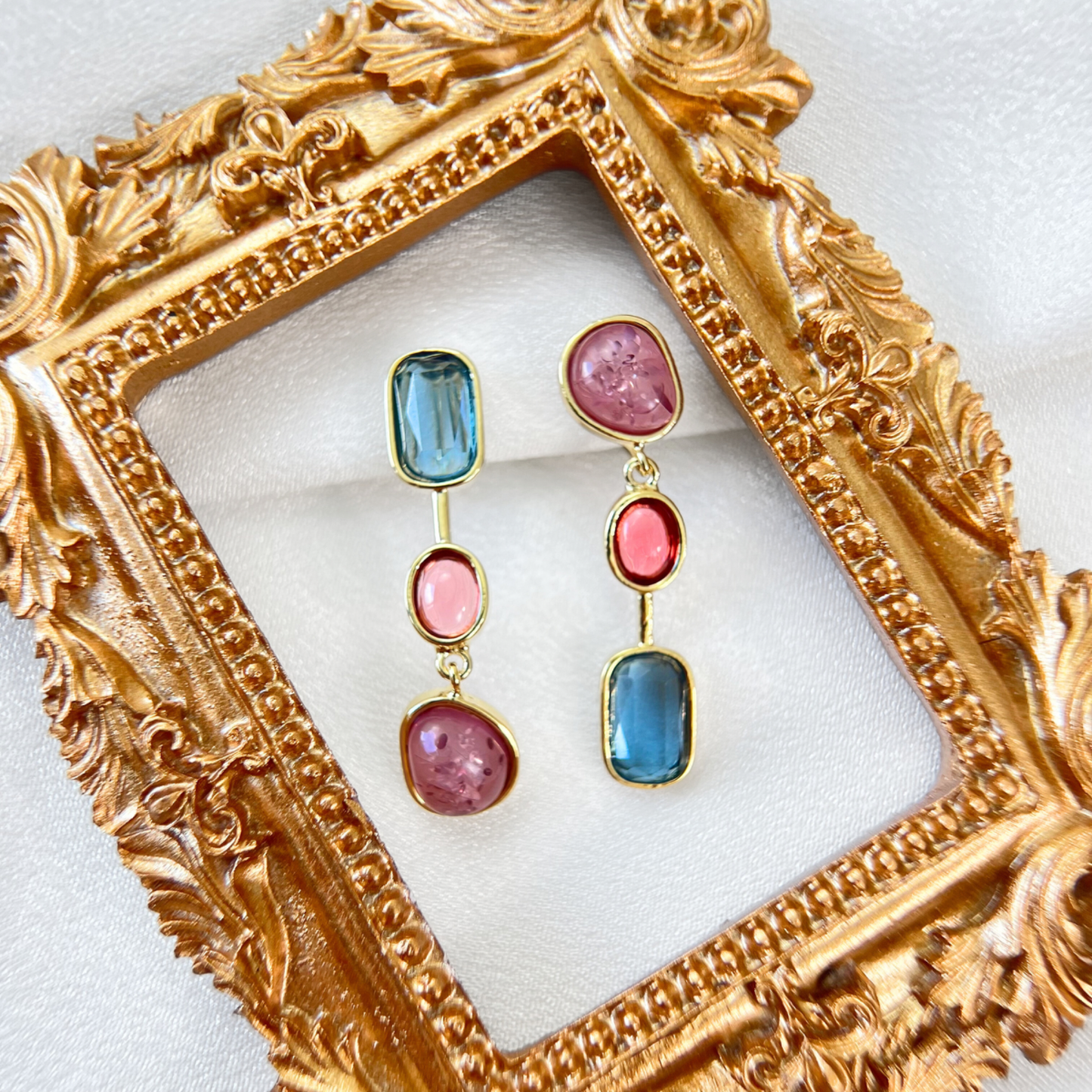 Mismatched Color Gemstone Clip On Earrings