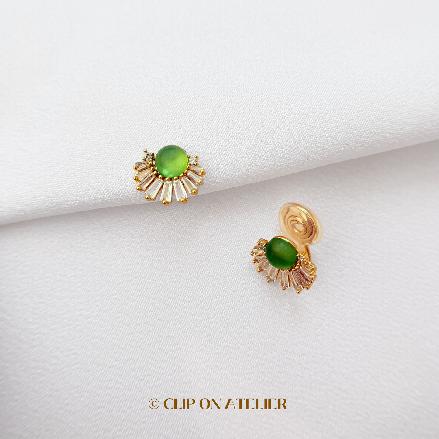 Art Deco Green Cat’s Eye Clip On Earrings