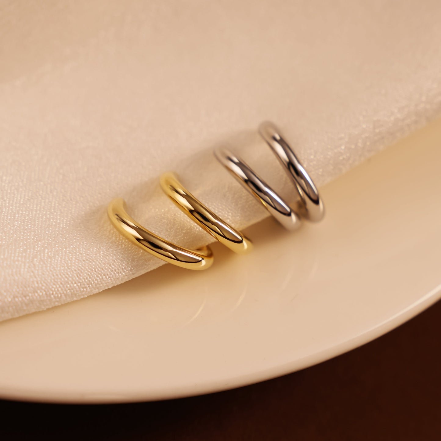 Minimalist Thin Huggie Clip On Earrings, Gold / Silver