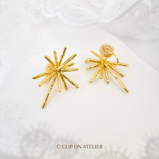 Gold Fireworks Clip On Earrings