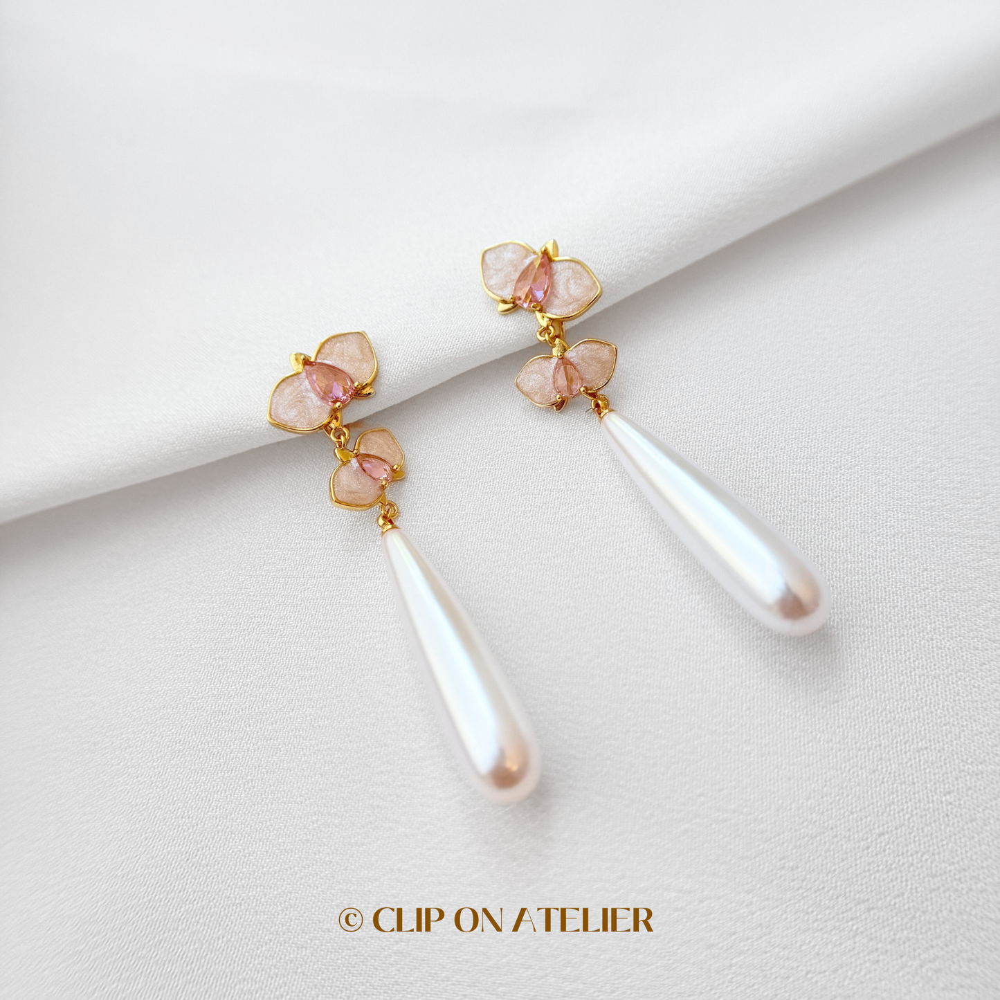 Fairy Orchids CZ Diamond Crystal Pearl Clip On Earrings