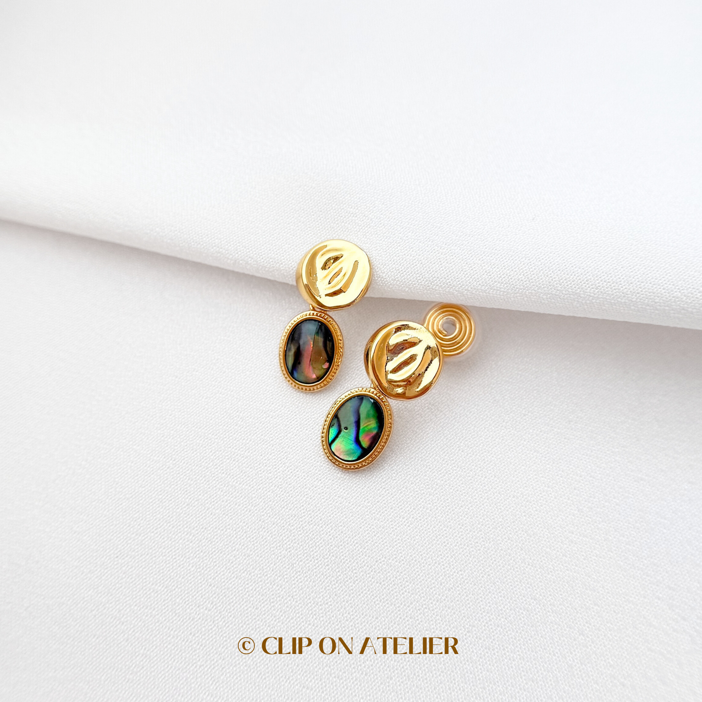 Minimalist Abalone Shell Gold Drop Clip On Earrings