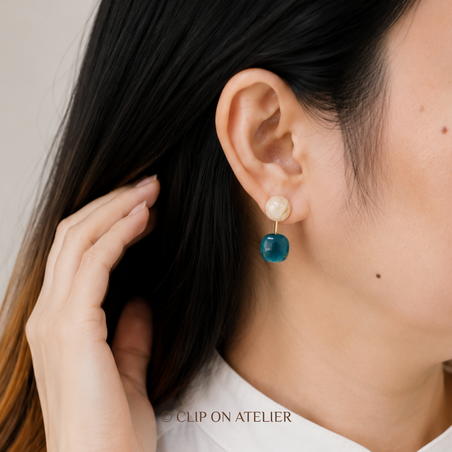 Artsy Watercolor Blue Resin Drop Clip On